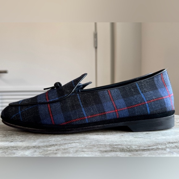 RUBINACCI X Todd Snyder Marphy Plaid Tartan Blue Bow Belgian Shoes Loafer 41 main image 7